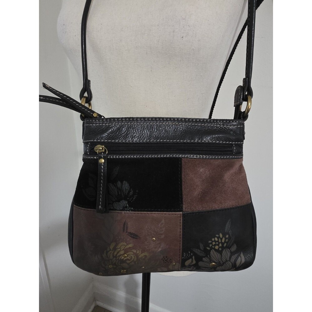 ReallyRare Vintage FOSSIL Patchwork Leather Suede Crossbody Floral Boho HtF VguC